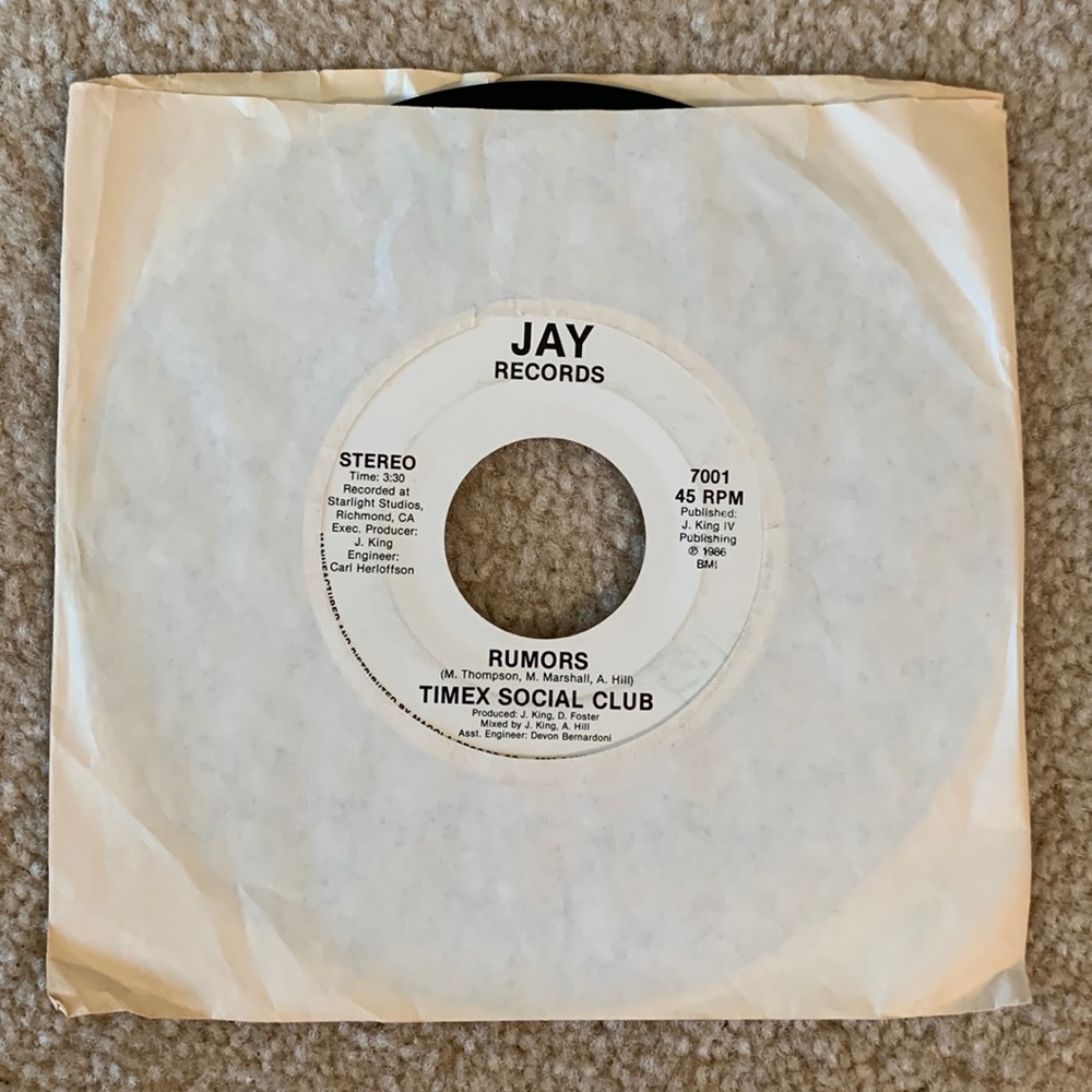 Vintage Timex Social Club 7” Vinyl Record, 1986
